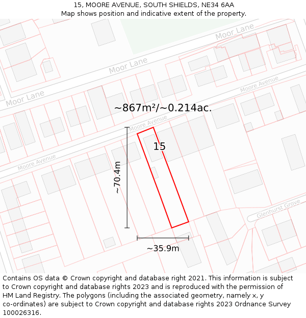 15, MOORE AVENUE, SOUTH SHIELDS, NE34 6AA: Plot and title map