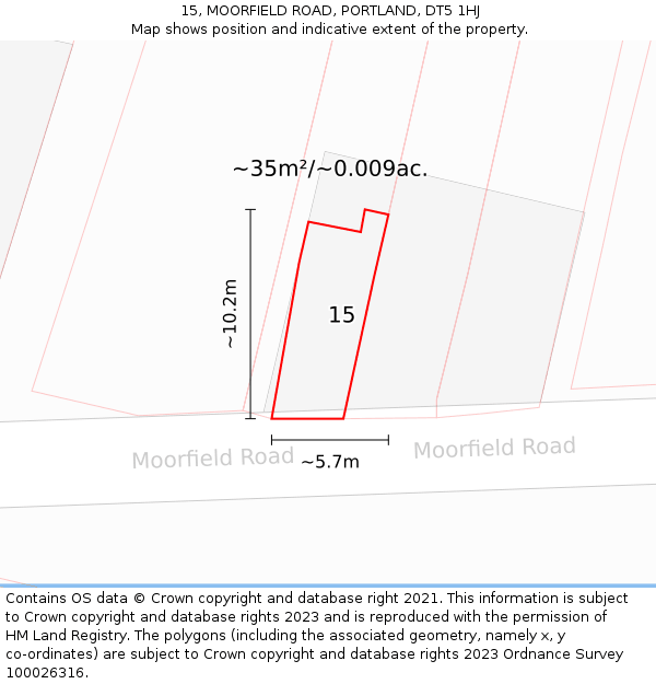 15, MOORFIELD ROAD, PORTLAND, DT5 1HJ: Plot and title map