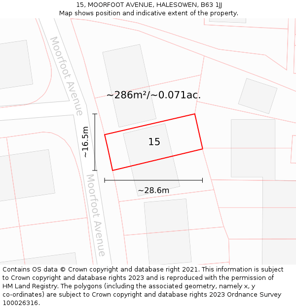 15, MOORFOOT AVENUE, HALESOWEN, B63 1JJ: Plot and title map