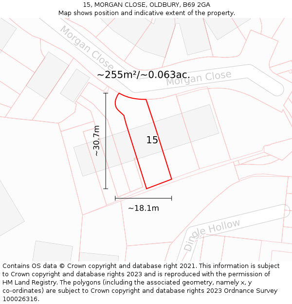 15, MORGAN CLOSE, OLDBURY, B69 2GA: Plot and title map