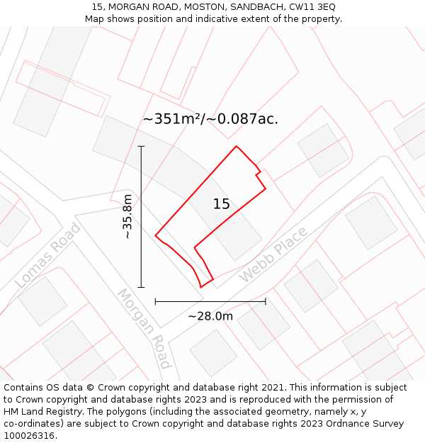 15, MORGAN ROAD, MOSTON, SANDBACH, CW11 3EQ: Plot and title map