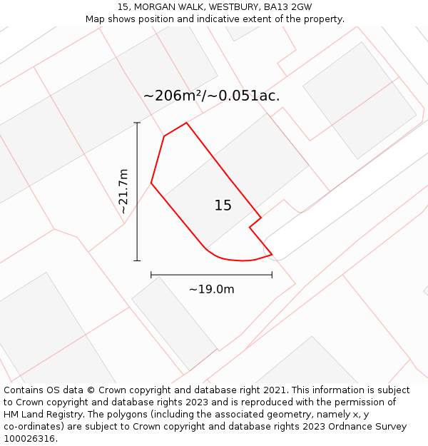 15, MORGAN WALK, WESTBURY, BA13 2GW: Plot and title map