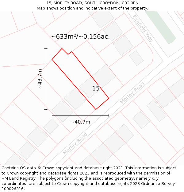 15, MORLEY ROAD, SOUTH CROYDON, CR2 0EN: Plot and title map