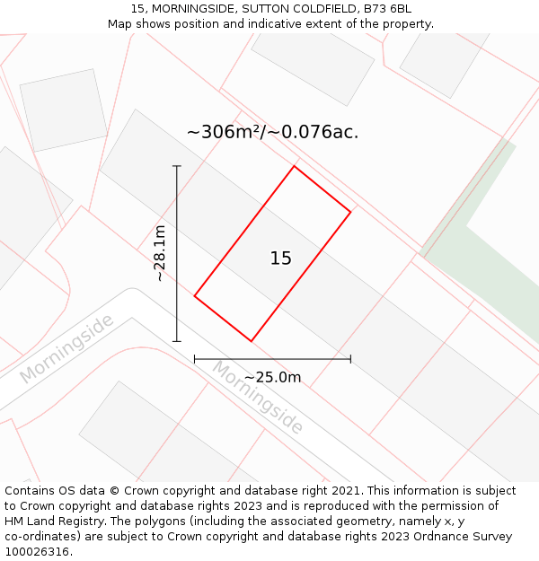 15, MORNINGSIDE, SUTTON COLDFIELD, B73 6BL: Plot and title map