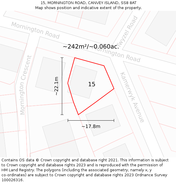 15, MORNINGTON ROAD, CANVEY ISLAND, SS8 8AT: Plot and title map