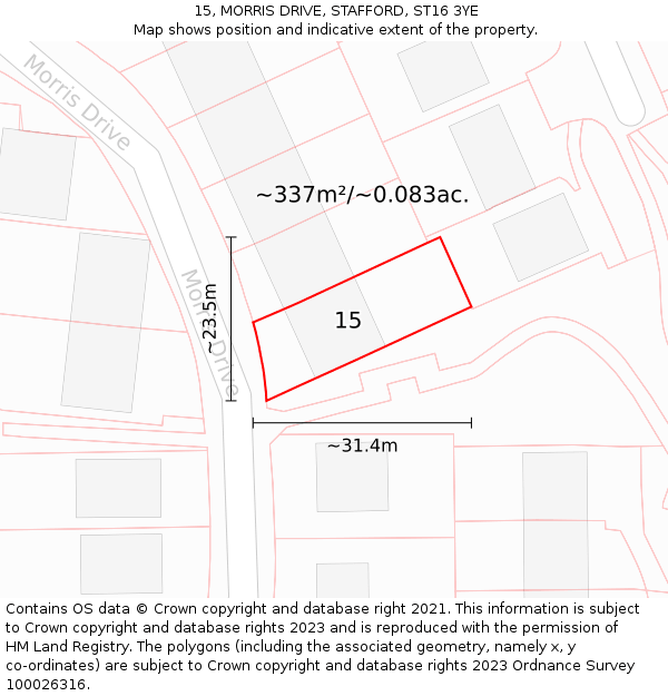 15, MORRIS DRIVE, STAFFORD, ST16 3YE: Plot and title map