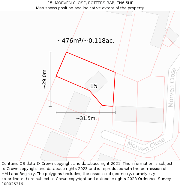 15, MORVEN CLOSE, POTTERS BAR, EN6 5HE: Plot and title map