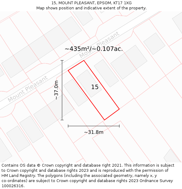 15, MOUNT PLEASANT, EPSOM, KT17 1XG: Plot and title map