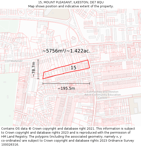 15, MOUNT PLEASANT, ILKESTON, DE7 8QU: Plot and title map