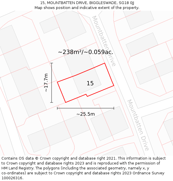 15, MOUNTBATTEN DRIVE, BIGGLESWADE, SG18 0JJ: Plot and title map