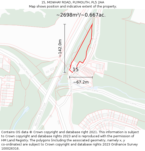 15, MOWHAY ROAD, PLYMOUTH, PL5 2AA: Plot and title map