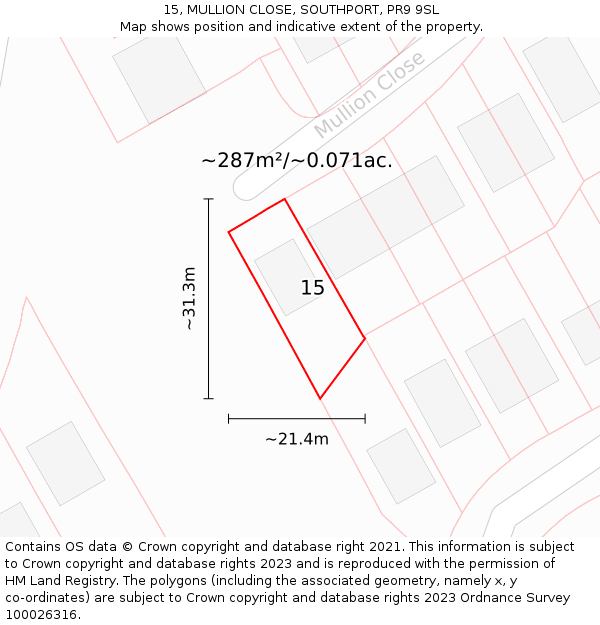 15, MULLION CLOSE, SOUTHPORT, PR9 9SL: Plot and title map