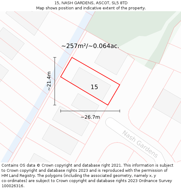 15, NASH GARDENS, ASCOT, SL5 8TD: Plot and title map