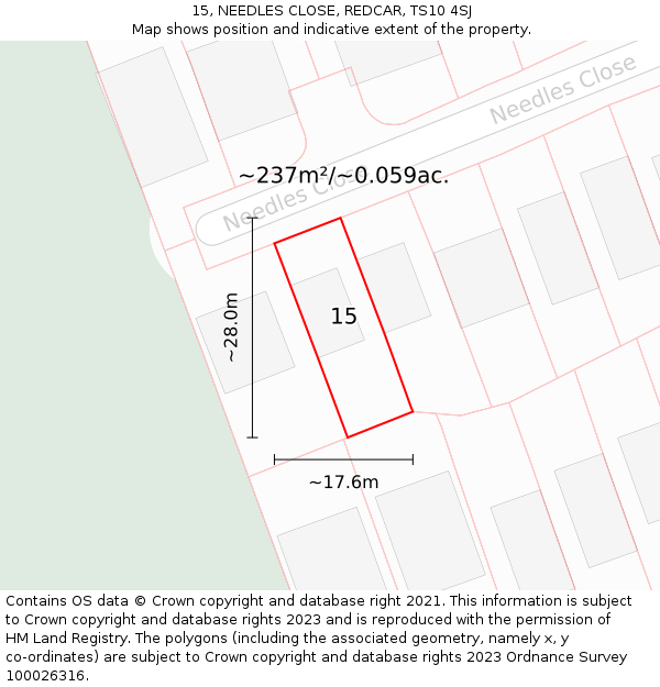 15, NEEDLES CLOSE, REDCAR, TS10 4SJ: Plot and title map