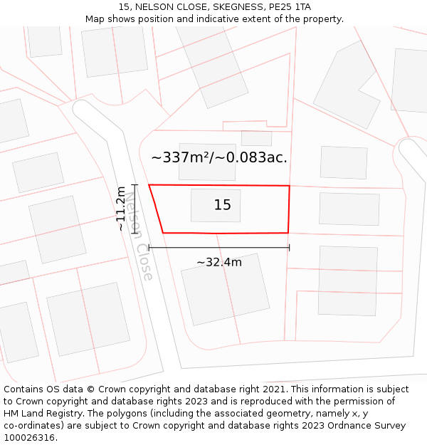 15, NELSON CLOSE, SKEGNESS, PE25 1TA: Plot and title map