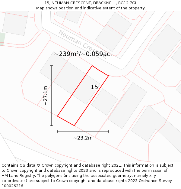 15, NEUMAN CRESCENT, BRACKNELL, RG12 7GL: Plot and title map