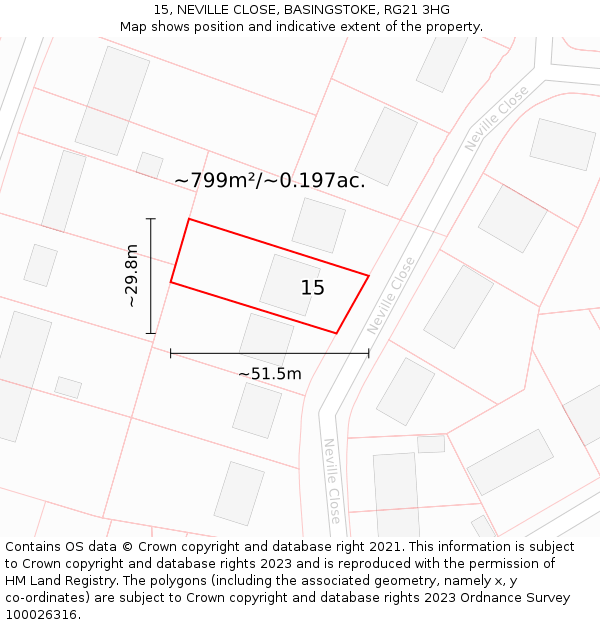 15, NEVILLE CLOSE, BASINGSTOKE, RG21 3HG: Plot and title map