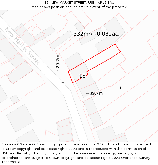 15, NEW MARKET STREET, USK, NP15 1AU: Plot and title map