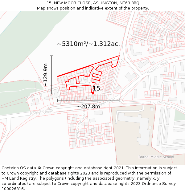 15, NEW MOOR CLOSE, ASHINGTON, NE63 8RQ: Plot and title map