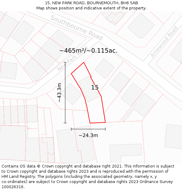15, NEW PARK ROAD, BOURNEMOUTH, BH6 5AB: Plot and title map