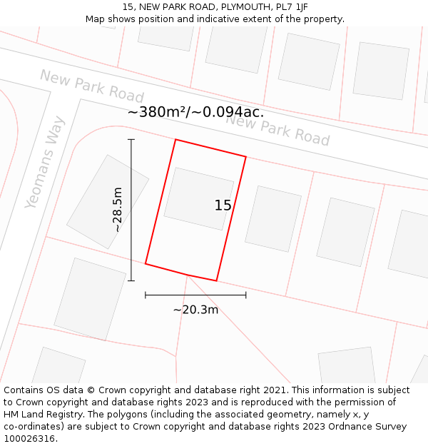 15, NEW PARK ROAD, PLYMOUTH, PL7 1JF: Plot and title map