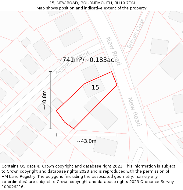 15, NEW ROAD, BOURNEMOUTH, BH10 7DN: Plot and title map