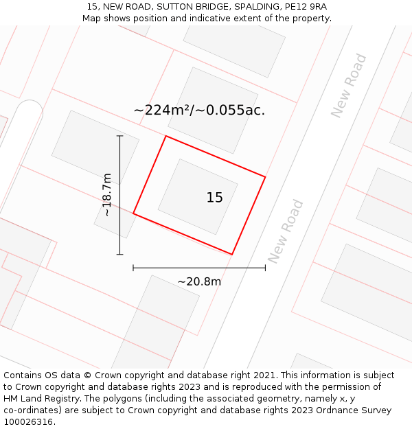 15, NEW ROAD, SUTTON BRIDGE, SPALDING, PE12 9RA: Plot and title map