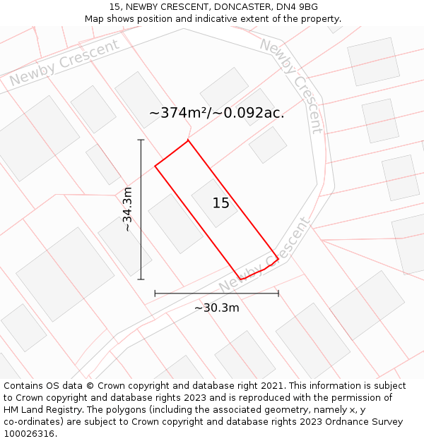 15, NEWBY CRESCENT, DONCASTER, DN4 9BG: Plot and title map