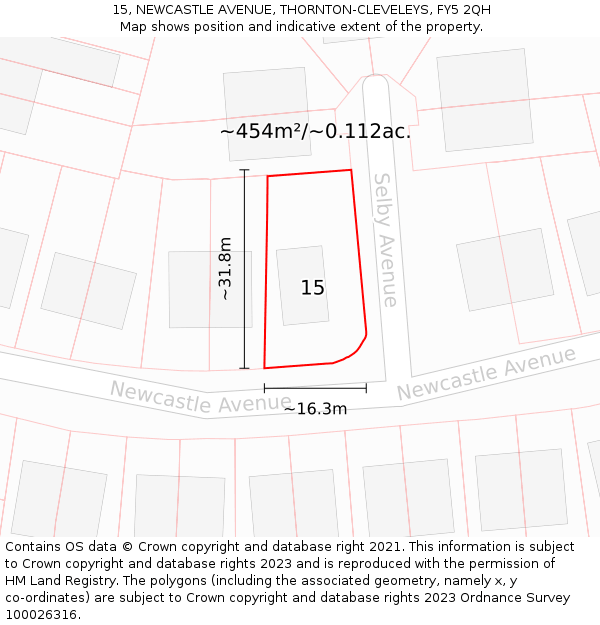 15, NEWCASTLE AVENUE, THORNTON-CLEVELEYS, FY5 2QH: Plot and title map