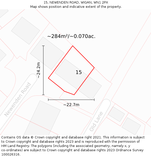 15, NEWENDEN ROAD, WIGAN, WN1 2PX: Plot and title map