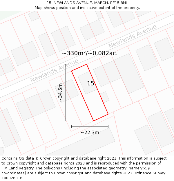 15, NEWLANDS AVENUE, MARCH, PE15 8NL: Plot and title map