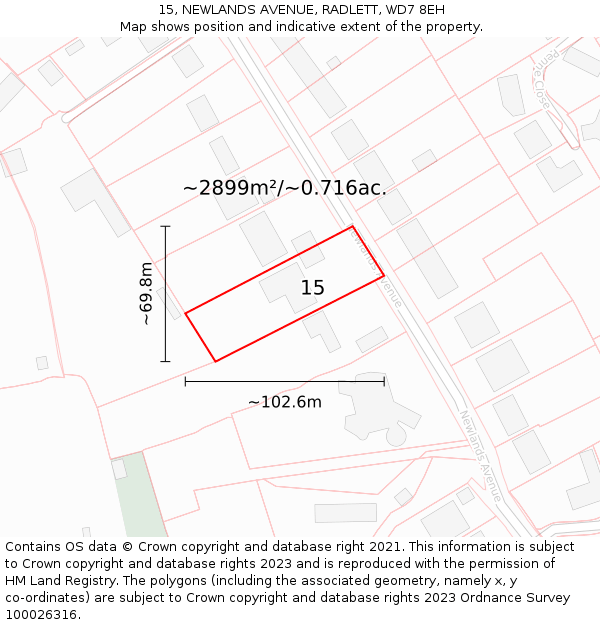 15, NEWLANDS AVENUE, RADLETT, WD7 8EH: Plot and title map