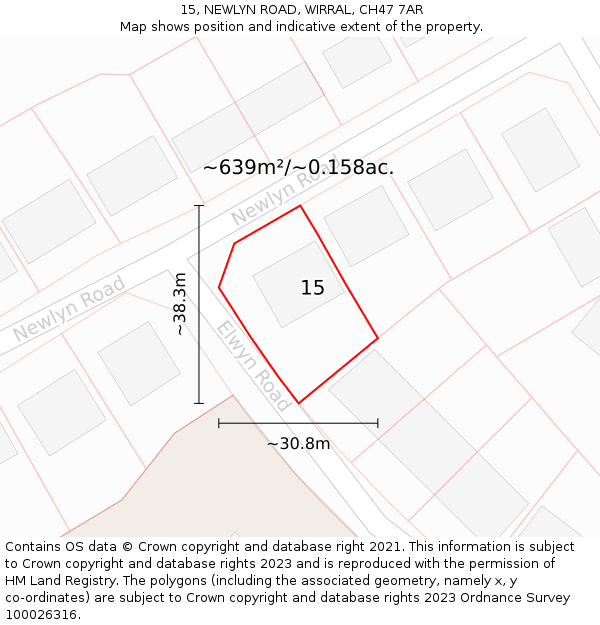 15, NEWLYN ROAD, WIRRAL, CH47 7AR: Plot and title map