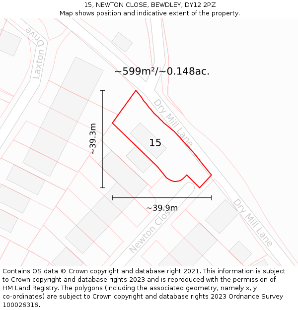 15, NEWTON CLOSE, BEWDLEY, DY12 2PZ: Plot and title map