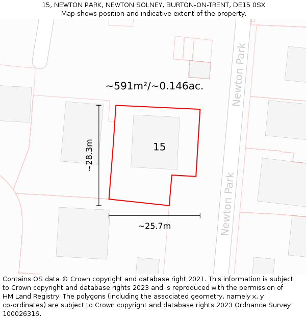 15, NEWTON PARK, NEWTON SOLNEY, BURTON-ON-TRENT, DE15 0SX: Plot and title map