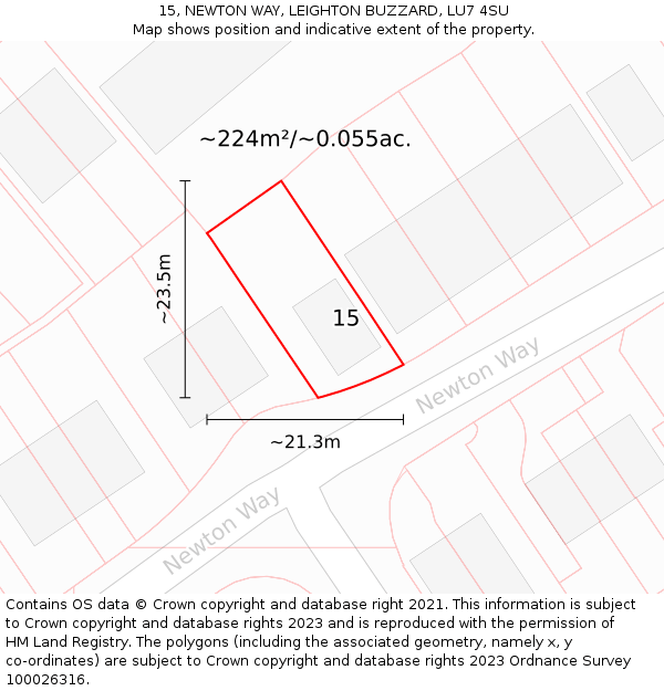 15, NEWTON WAY, LEIGHTON BUZZARD, LU7 4SU: Plot and title map