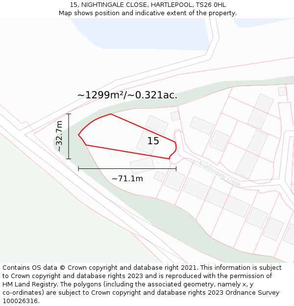 15, NIGHTINGALE CLOSE, HARTLEPOOL, TS26 0HL: Plot and title map