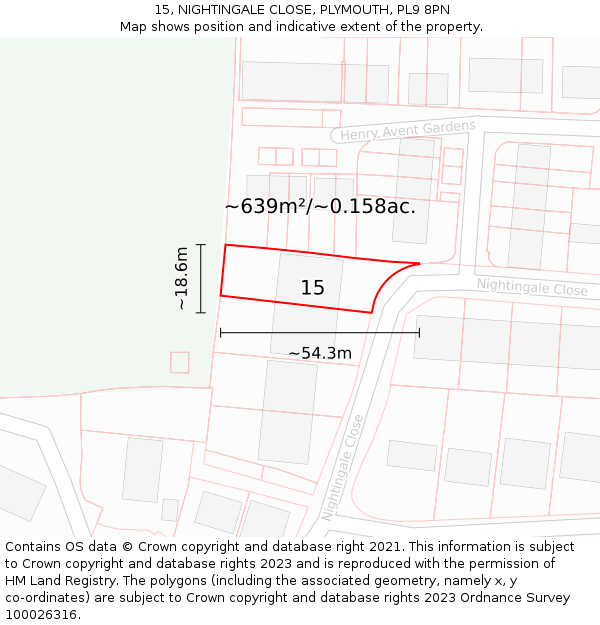 15, NIGHTINGALE CLOSE, PLYMOUTH, PL9 8PN: Plot and title map