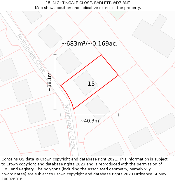 15, NIGHTINGALE CLOSE, RADLETT, WD7 8NT: Plot and title map