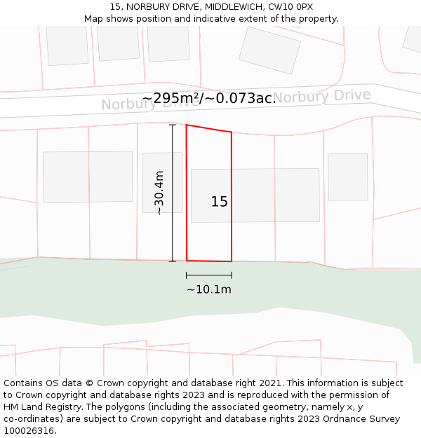 15, NORBURY DRIVE, MIDDLEWICH, CW10 0PX: Plot and title map