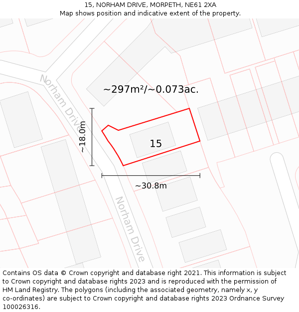 15, NORHAM DRIVE, MORPETH, NE61 2XA: Plot and title map