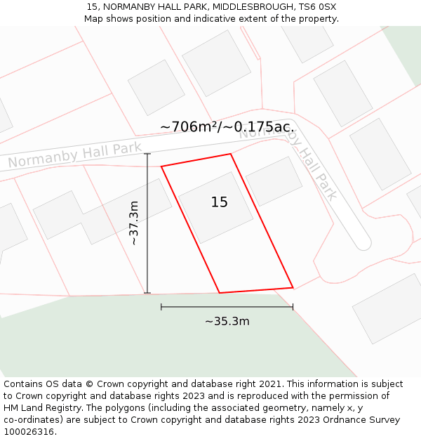 15, NORMANBY HALL PARK, MIDDLESBROUGH, TS6 0SX: Plot and title map