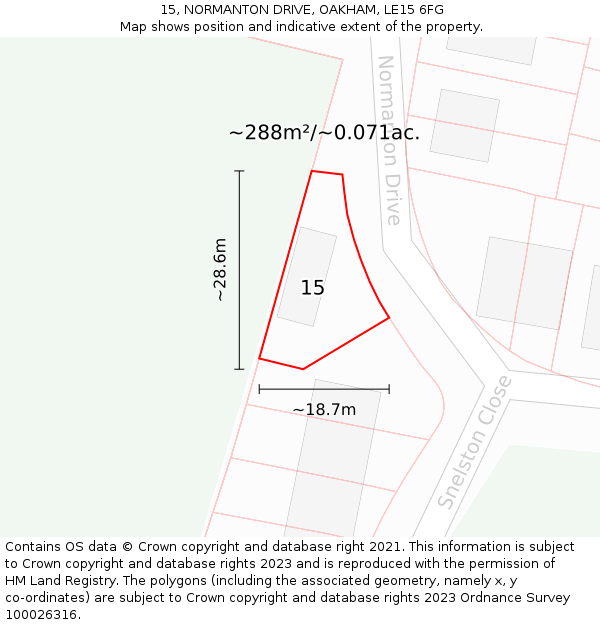 15, NORMANTON DRIVE, OAKHAM, LE15 6FG: Plot and title map