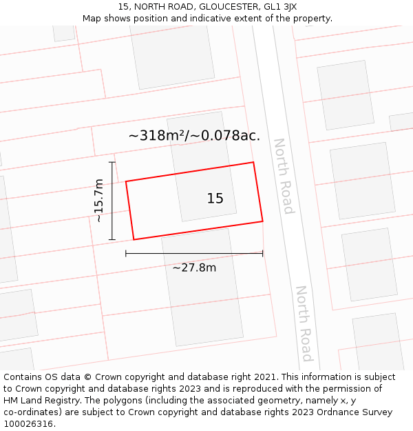 15, NORTH ROAD, GLOUCESTER, GL1 3JX: Plot and title map