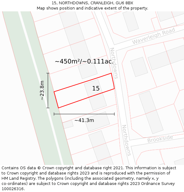 15, NORTHDOWNS, CRANLEIGH, GU6 8BX: Plot and title map