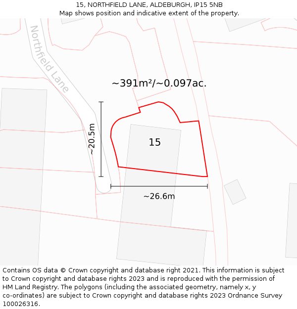 15, NORTHFIELD LANE, ALDEBURGH, IP15 5NB: Plot and title map