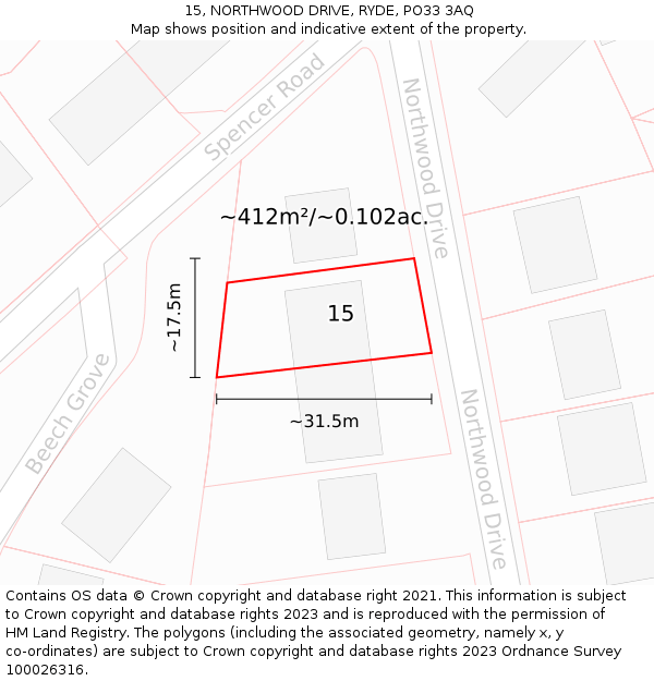 15, NORTHWOOD DRIVE, RYDE, PO33 3AQ: Plot and title map