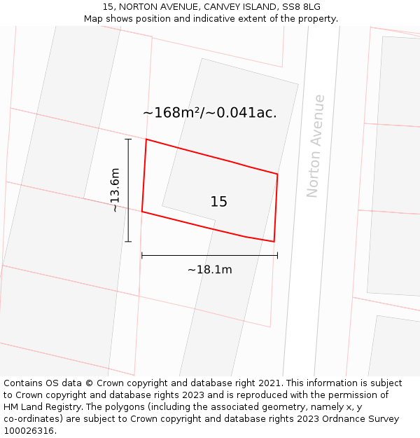 15, NORTON AVENUE, CANVEY ISLAND, SS8 8LG: Plot and title map