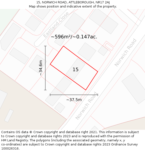 15, NORWICH ROAD, ATTLEBOROUGH, NR17 2AJ: Plot and title map