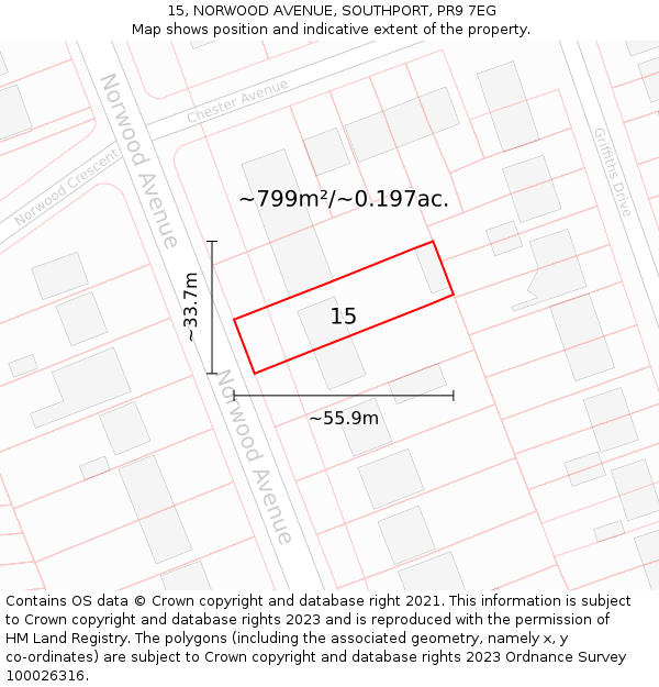 15, NORWOOD AVENUE, SOUTHPORT, PR9 7EG: Plot and title map